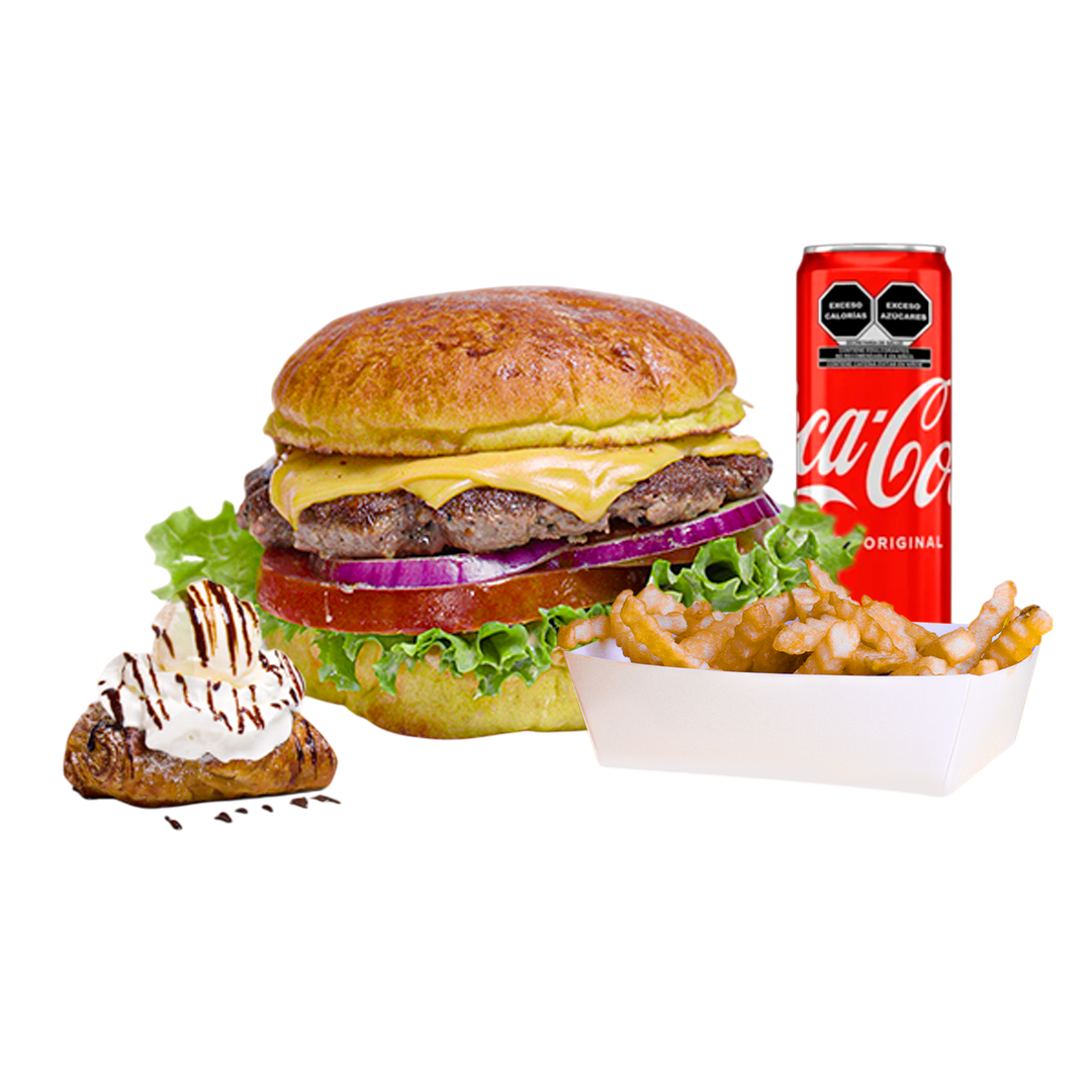 BURGER UP + PAPAS + REFRESCO + POSTRE